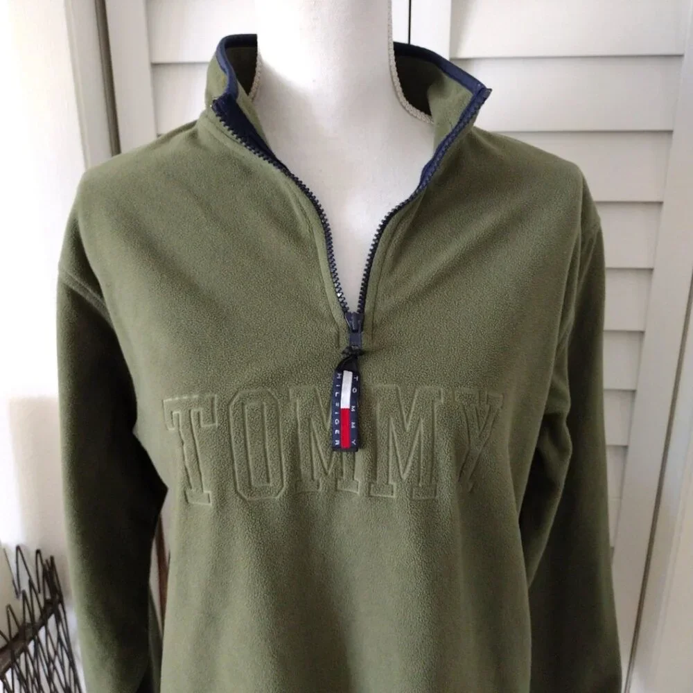 Tommy Hilfiger green‎ 1/4 zip fleece pullover long sleeve boys Sz XL